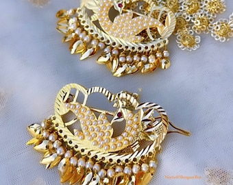 Traditional Punjabi pippal patti/moti morni gold finish hair clips/pins Jaggo/sangeet/vatna wedding/party Indian/Pakistani fashion jewelry