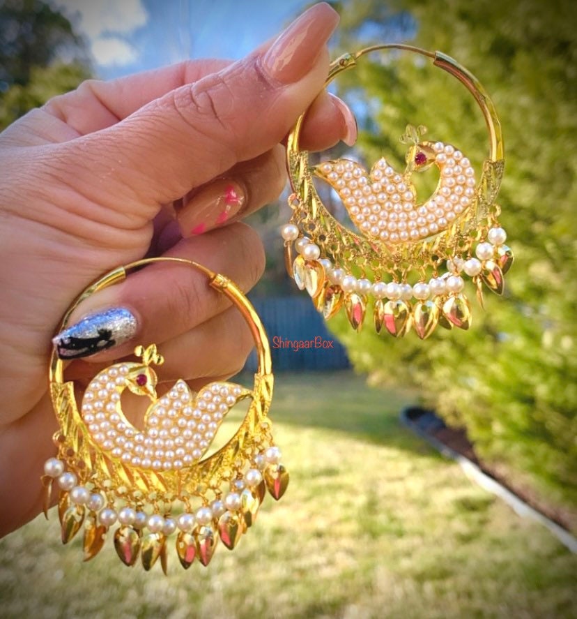 Indian authentic handmade 22karat yellow gold fabulous punjabi muslim style  stud earrings dangling with fabulous color stone women's jewelry | TRIBAL  ORNAMENTS