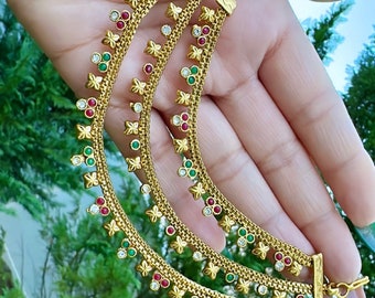 Cadenas para pendientes con acabado dorado llamativo/cadena kaan/sahare/cadena de soporte para pendientes/maatal/champasaralu/rojo/verde/piedras joyería india pakistaní