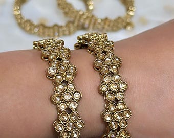 Pulseras/brazaletes Polki/piedras color champán kada/diseño floral jaggo/novia/sangeet/regalos para ella, joyería de moda india pakistaní