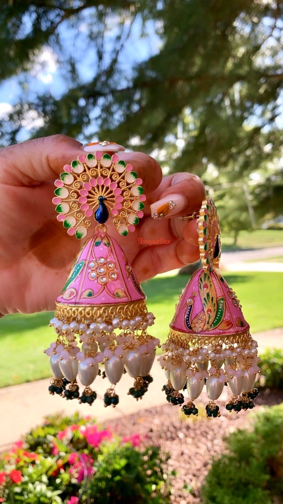 Meenakari Colorful Designer Statement Jhumki jhumka Peacock morni