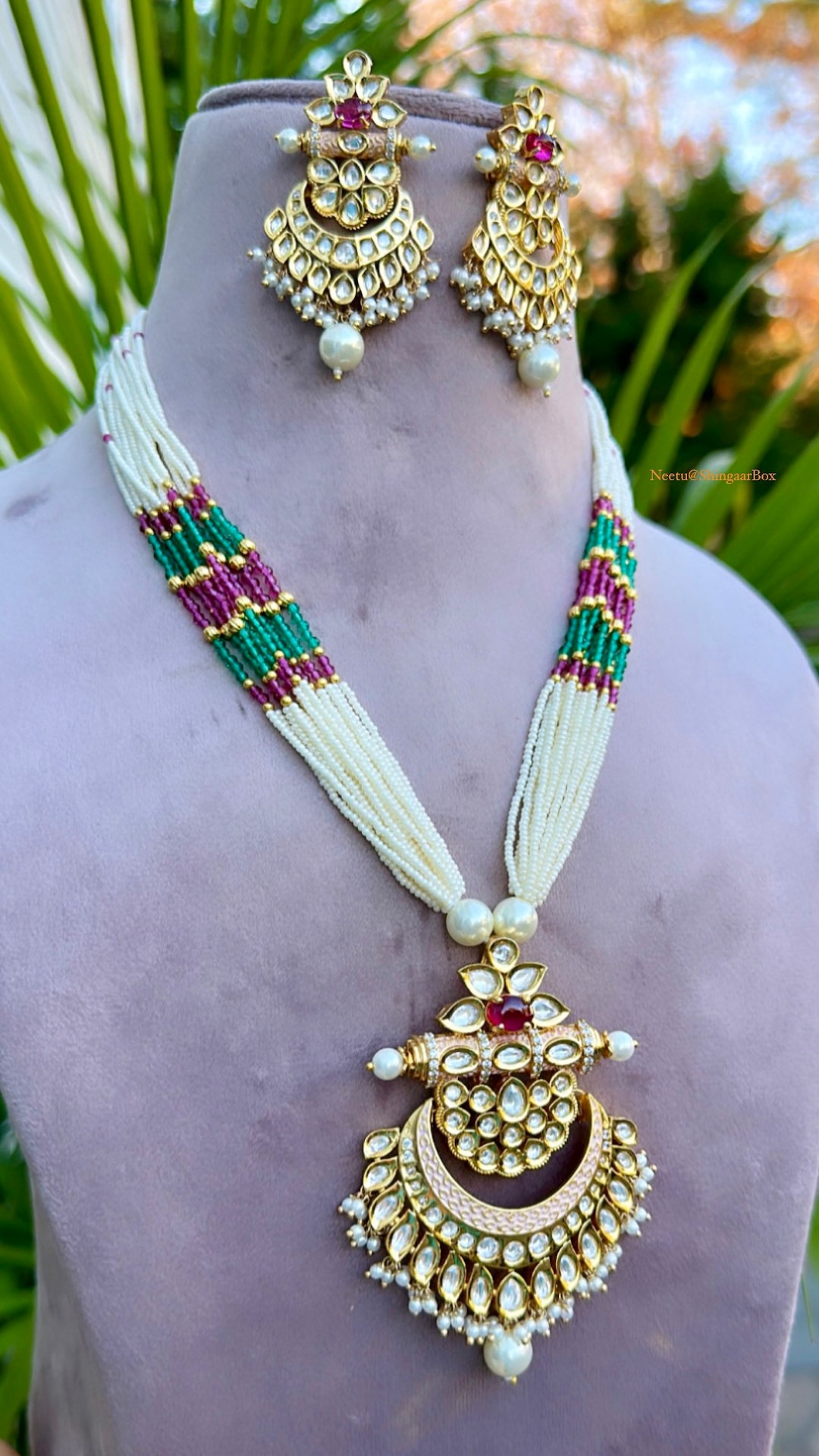 Medium Length Multi Strand Moti pearl Mala necklace Set Kundan ruby ad meenakari Bridal mother of Bride groom Indian Pakistani Jewelry Etsy Canada