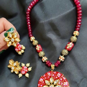 Kundan meenakari pendant mala/necklace set jhumki/earrings wedding, festive, special occasion, simply elegant Indian Pakistani jewelry