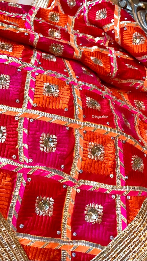 Designer Bridal Phulkari fulkari Dupatta Vibrant colorful Chinon