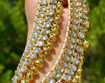 Tobilleras de diseño/payal perlas/moti/ghungroo/campanas baile/boho/novia/jaggo/sangeet/regalos para ella joyería de moda india pakistaní