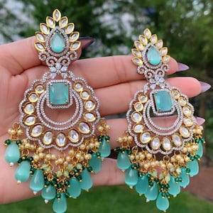 Designer Kundan polki/CZ/AD/moti/beads bridal/engagement/jaggo/ladies sangeet/reception /prom/sweet 16 Indian Pakistani fashion jewelry