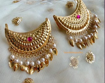 Horquillas/pasadores tradicionales punjabíes chand pippal patti con acabado dorado para bodas/fiestas Jaggo/sangeet/vatna, joyería de moda india/pakistaní