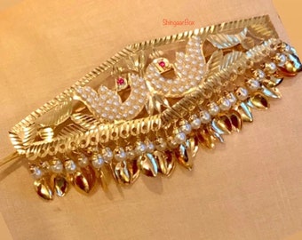 Traditional single piece long pippal patti/moti morni gold finish punjabi hair clips/pins Jaggo/sangeet/vatna wedding/party