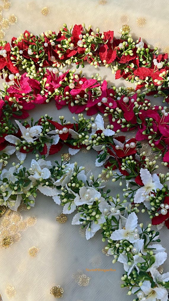 Artificial Gajra Fabric Flowers/moti Reusable South Indian  display picture 3