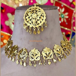 Traditional Punjabi Pippal Patti Choker/earrings Tikka Set/gold