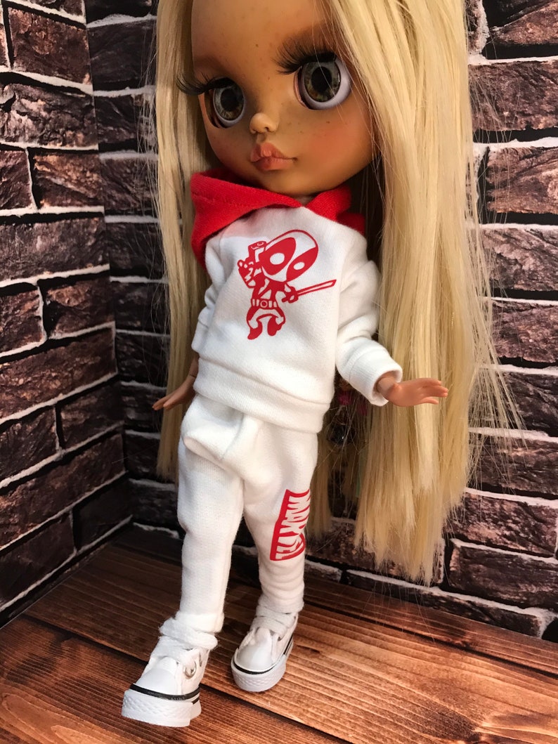 Hoodie with Deadpool and pants for blythe doll