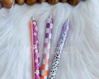 Bolígrafo con purpurina retro / Bolígrafo con purpurina de flores / Bolígrafo con purpurina a cuadros / Bolígrafo con purpurina con lunares