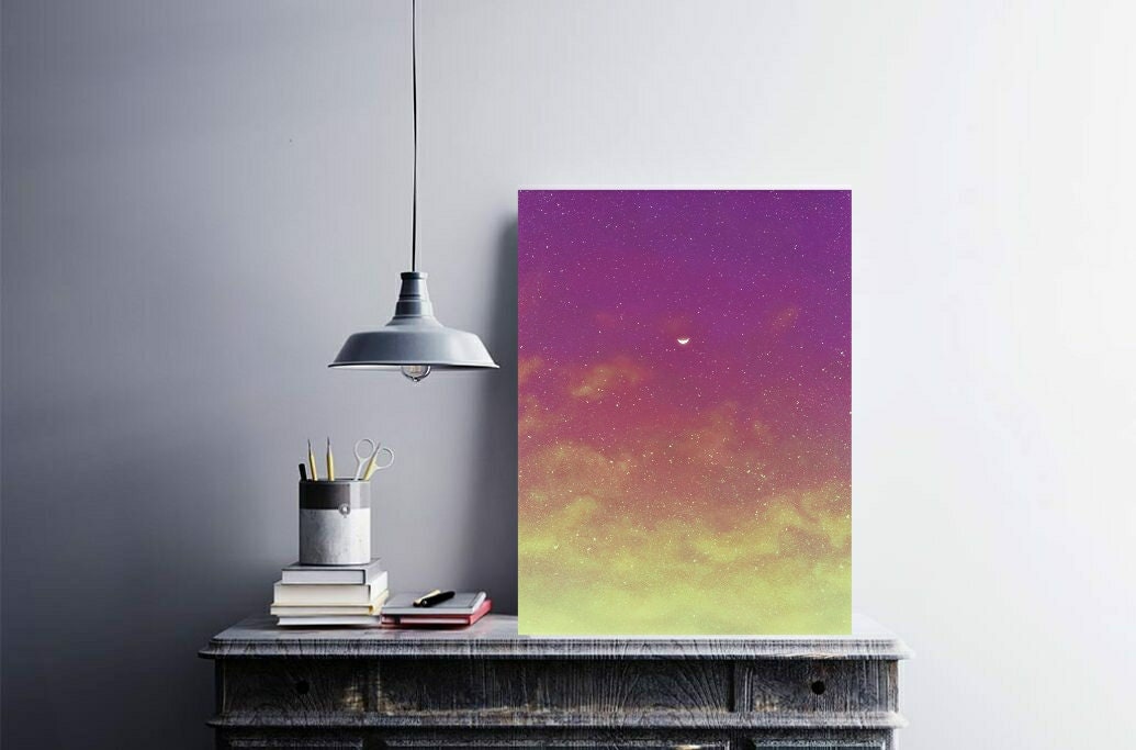 Crescent Moon in the Pink Sky Wall Art Print Bedroom Wall Etsy