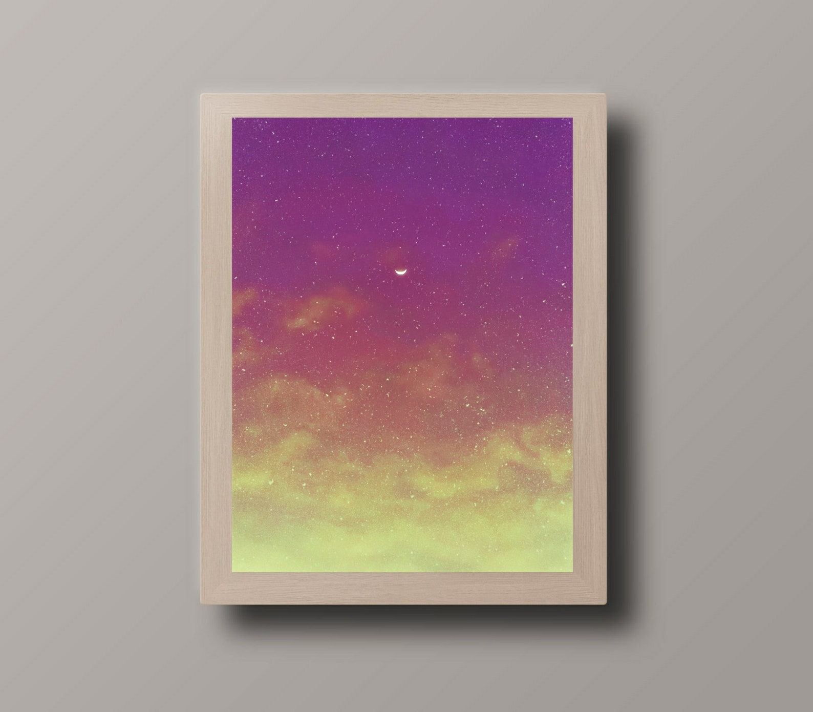 Crescent Moon in the Pink Sky Wall Art Print Bedroom Wall - Etsy