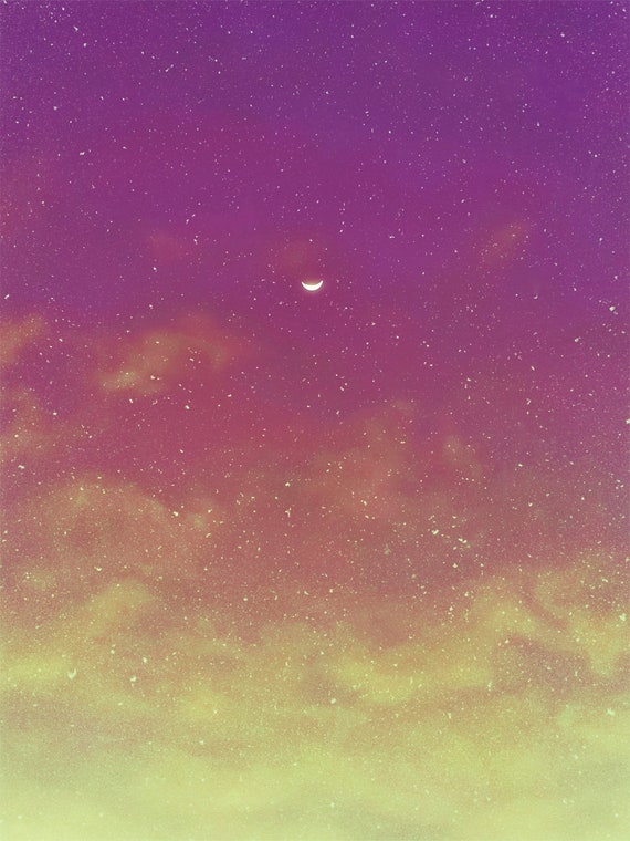 Crescent Moon in the Pink Sky Wall Art Print Bedroom Wall - Etsy