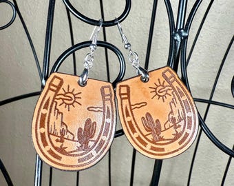 Leather Horseshoe Dessert Cactus Earrings