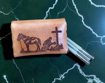 Leather Cowboy at the Cross Western Card Wallet: Handmade