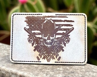 Handmade Leather Cowboy Wallet: Skull, Guns, American Flag