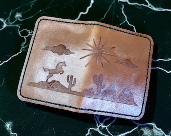 Handmade Desert Leather Cowboy Card Wallet: Western Design