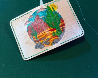 Handmade Leather Desert Landscape Wallet: Southwest Western Style