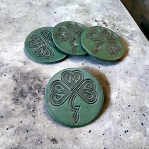 Tooled Leather Celtic Knot Shamrock Coasters, Set of 4