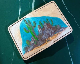 Handmade Leather Desert Landscape Wallet: Southwest Western Style