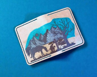 Leather Cowboy Western Card Wallet: Handmade, Laser Engraved