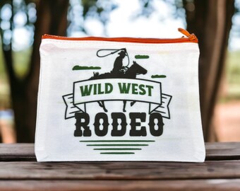 Bolsa con cremallera estilo western, color naranja, estilo vaquero, rodeo, salvaje oeste