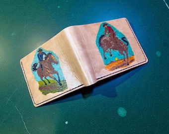 Hand Tooled Leather Wallet: Cowboys and Horses