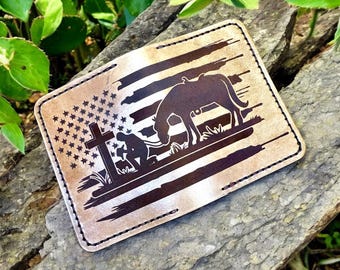 Leather Cowboy Western Card Wallet: Handmade, Laser Engraved