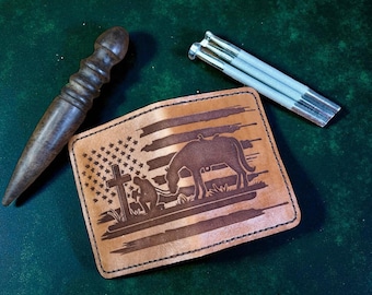 Leather Cowboy Western Card Wallet: Handmade, Laser Engraved