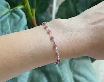 3MM Pink Tourmaline Sterling Silver Bracelet