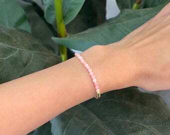 Pulsera de oro relleno de ópalo rosa de 3 mm