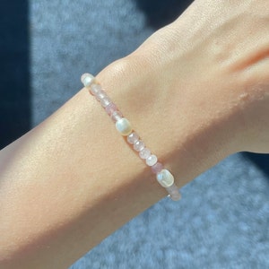 3MM Rose Quartz & Pearl Bracelet