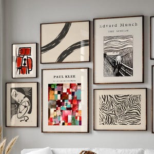 Ingelijste abstracte wanddecoratieset, sfeervolle kunstprints voor een moderne woonkamer