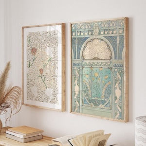 Vintage floral wall art prints real wood framed set of 2 william morris pattern boho wall decor