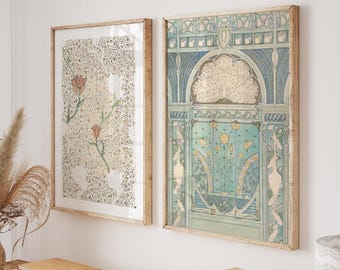 Cottagecore Wall Art Set of 2 Framed, Eclectic Wall Decor, Ready to Hang With Wood Frames, First Home Gift