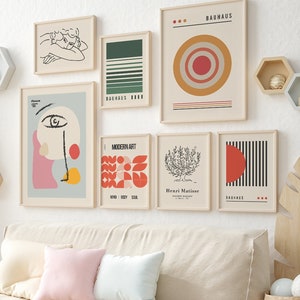 Bauhaus FRAMED Wall Art Gallery Wall Set Matisse & Picasso Inspired Modern Abstract Artworks Ready to Hang Wall Print Set for Living Room