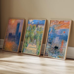 Claude Monet Framed Print Set of 3, Three Piece Art Print Poster Set, Framed Gallery Wall Art for Living Room, Bedroom, or Office Décor