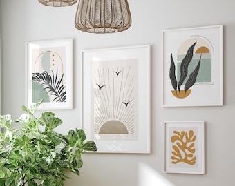 Modern Boho Framed Wall Art, Sage Green Scandi Gallery Wall Set, Organic Modern Living Room Decor, Housewarming Gift for Cozy Home