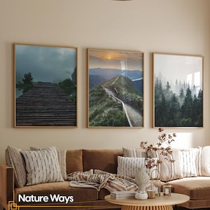 Framed Wall Art Set of 3, Forest and Mountain Landscape Wall Print Bundle, Nature Gallery Wall Set of 3, Framed Art Prints Collection