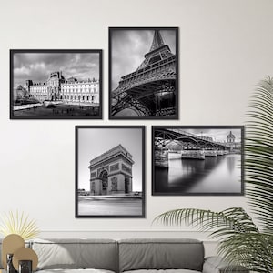 Paris Cityscape Framed Wall Art Set: Eiffel Tower, Modern Decorative Wall Prints with Real Wood Frames