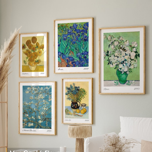 Van Gogh Print Gallery Wall Set FRAMED. Flowers Print Set, Ready Made, Ready to Hang Gallery Wall Art, Vintage Poster Set. Van Gogh Poster