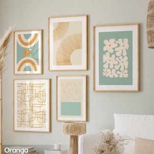 Abstract Gallery Wall Art Set: Boho Modern Framed Prints, Blue & Orange