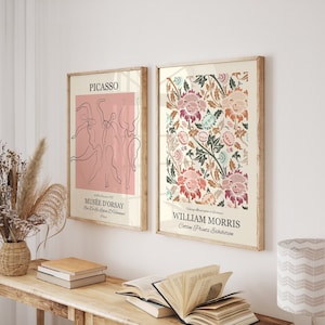 FRAMED Wall Art Set of 2, William Morris Pattern Framed Art Prints, Boho Wall Art Framed, Floral Wall Art, %100 Wooden Framed Prints Picasso