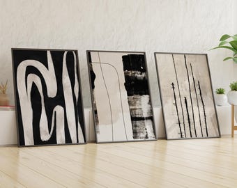 Framed Black and White Abstract Art Print Set: Gallery Wall Decor