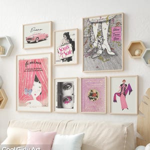Cool Girly Wall Art Prints Set Framed, Trendy Pink Wall Print Gallery Feminine Retro Chic Aesthetic Artwork for Girl Bedroom Office Decor