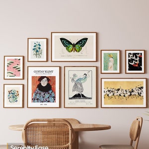 Eclectic Gallery Wall Set of 9, FRAMED Prints, Maximalist Wall Decor, Gipsy Style, Wall Prints Bundle, Matisse, Klimt, Paul Klee, Home Deco
