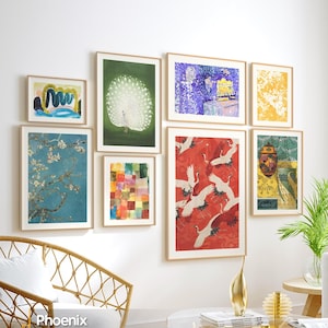 Curated Colorful Art Print Bundle, Unframed Eclectic Gallery Wall Print Collage with Floral Birds Abstract and Vintage Style Trendy Artworks