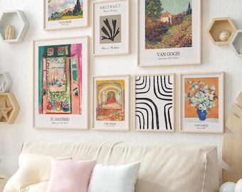 Eclectic Framed Gallery Wall Art Set, Matisse Van Gogh Prints, Modern Living Room Decor